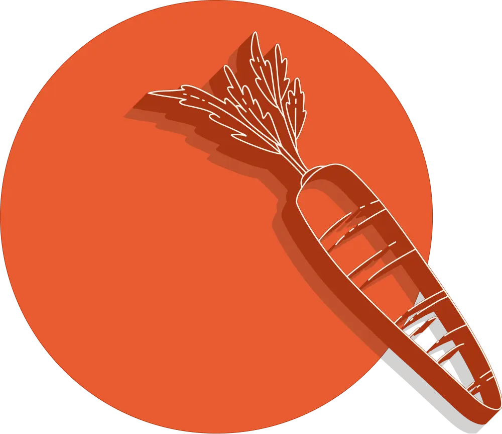 Minimalist flat line drawing of a carrot with an orange circle in the background