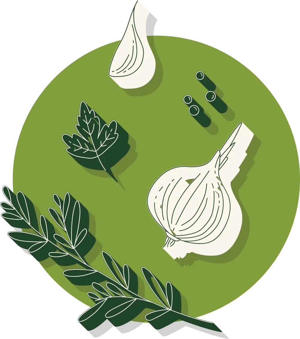 Minimalist flat line illustration of bouquet garniet with a green circle in the background